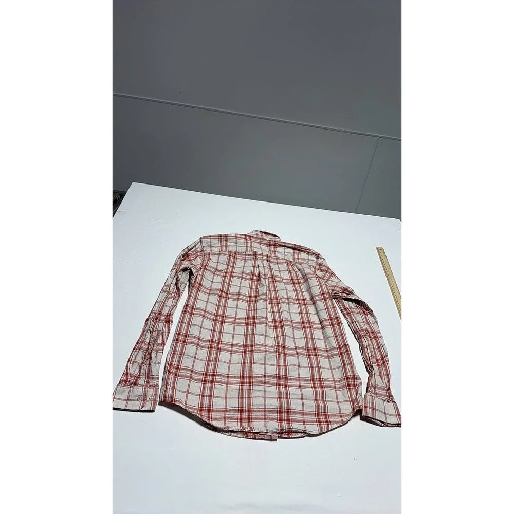 Eddie Bauer Mens Classic Fit Plaid Shirt Red White Checkered Long Sleeve Size M